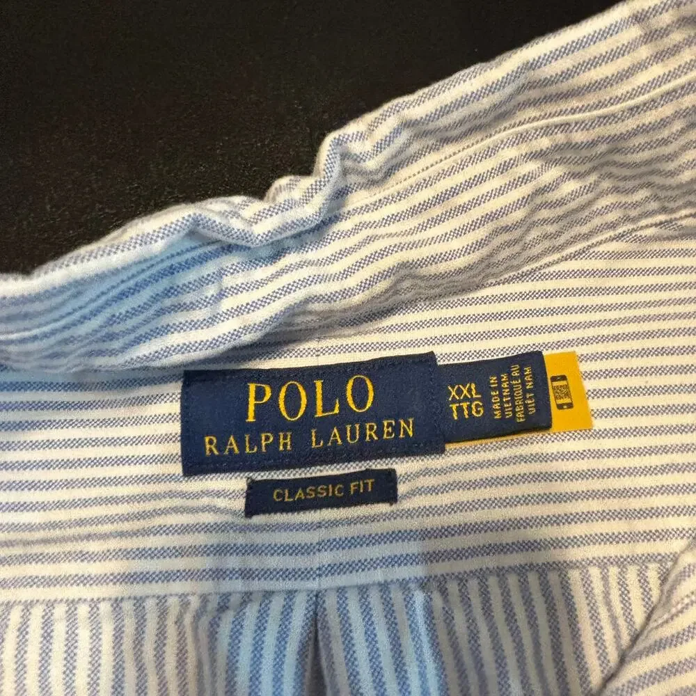Polo Ralph Lauren XXL Classic Fit Button Down Shirt Blue White Stripe Cotton